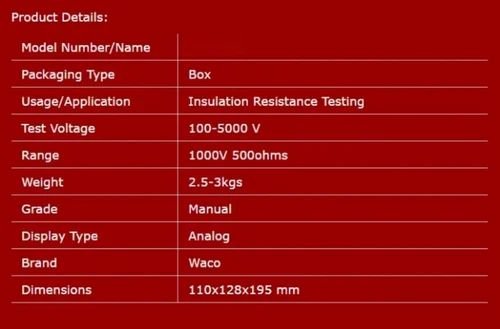 Waco Analog Insulation Tester - Image 2